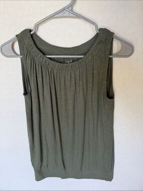 LOFT Olive Pleated Sleeveless Tank